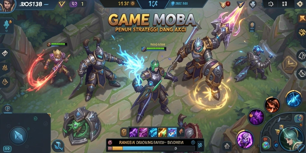 Tampilan gameplay seru dalam pertarungan MOBA dengan strategi tim.