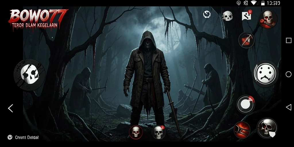 Screenshot gameplay menegangkan BOWO77 di kegelapan.