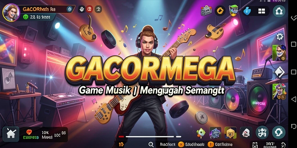 Screenshot gameplay GACORMEGA menampilkan interaksi seru dengan lagu-lagu populer.