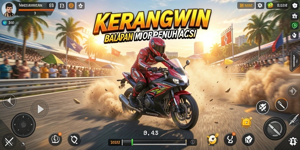 Screenshot KERANGWIN menampilkan aksi balapan motor yang mendebarkan dan grafis yang menawan.