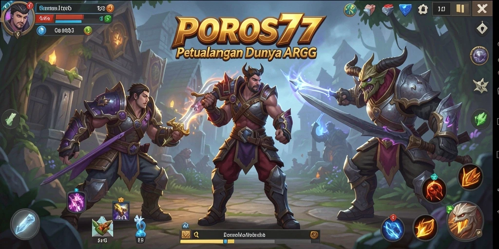 Tampilan gameplay seru dengan aksi bertempur yang mendebarkan di POROS77.