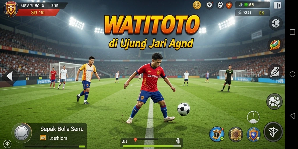 Tampilan gameplay nyata dalam WATITOTO dengan aksi sepak bola yang mendebarkan.
